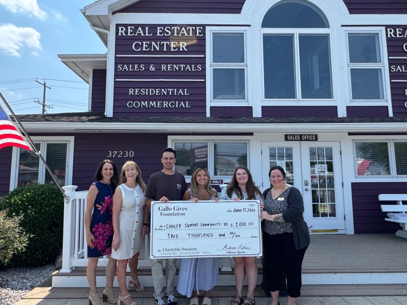 Cancer Support Community check presentation attendees shown are (l-r) Christa Shaub, Tricia Ratner, Hunter Swider and Trina Ho-Swider, Gallo Gives; and Skyler Bayko and Kate Antisavage, Cancer Support Community. SUBMITTED PHOTOS